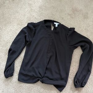 Nine West Black Twist-Front Long Sleeve Blouse XS